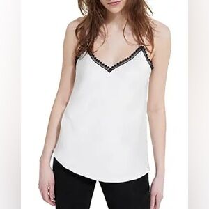 $150 NWT Kooples White Black Lace Trim Silk Top Size 3